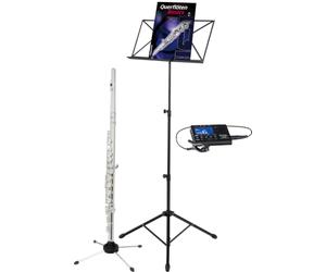 Classic Cantabile FL-200: set flauto traverso in alpacca con mi snodato | In Do, chiavi chiuse, custodia, asta di pulizia, accordatore-metronomo, leggio, supporto flauto traverso, metodo per flauto