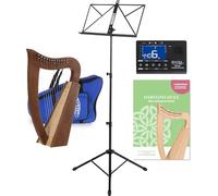 Classic Cantabile H-12 WN Set Arpa Celtica - Arpa Celtica Compatta in Noce - 12 Corde - Accordata in Do Maggiore - incl. Borsa, Scuola, Leggio e Metro-Tuner & 2 Chiavi di Accordatura - Altezza: 51 cm