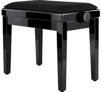 Classic Cantabile Panca Per Pianoforte Modello A Velluto Nero, Nero Lucido | Velluto Nero, Telaio Nero Lucido, Regolabile In Altezza 48 - 58 cm, Legno Massiccio, Seduta Rimovibile
