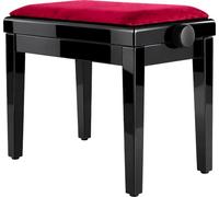 Classic Cantabile Panca Per Pianoforte Modello A Velluto Rosso, Nero Lucido | Velluto Rosso, Telaio Nero Lucido, Regolabile in Altezza 48 - 58 cm, Legno Massiccio, Seduta Rimovibile
