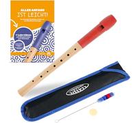 Classic Cantabile Pivella Flauto Dolce C-Soprano Set - Acero con Testa in Plastica - Digitazione Tedesca - Incl. Metodo, Custodia, Tabella Dita, Bastoncino Pulizia e Grasso per Tappi - Rosso