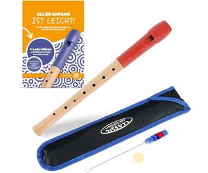 Classic Cantabile Pivella Flauto Dolce C-Soprano Set - Acero con Testa in Plastica - Digitazione Tedesca - Incl. Metodo, Custodia, Tabella Dita, Bastoncino Pulizia e Grasso per Tappi - Rosso
