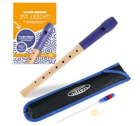 Classic Cantabile Pivella Flauto Dolce C-Soprano in acero con testa plastica, digitazione tedesca. Include metodo, custodia, tabella diteggiatura, bastoncino pulisci e grasso sughero. Blu.