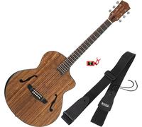 Classic Cantabile SHG-2WN LaBelle Western Guitar Set - Includes clip tuner & strap - Side soundhole & armrest - Top, back & sides: walnut - Fretboard/neck: blackwood/okoume.