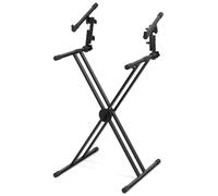 Classic Cantabile Supporto Tastiera Doppio-X a 2 Livelli - struttura a doppio montante - 2 livelli per 2 strumenti - chiusura a strappo per il secondo livello - nero
