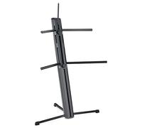 Classic Cantabile Supporto Tastiera KS-150 Nero - Due Livelli - Bracci di Supporto Riponibili nel Montante - Regolazione Altezza Continua - Porta Microfono con Filettatura 3/8" - Nero