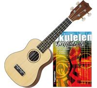 Classic Cantabile Ukulele Soprano Naturale Set incl. Tabella degli Accordi - Mensura: 34 cm - 15 tasti - Meccaniche scorrevoli - Corde in nylon - Dimensioni compatte - Set incl. tabella degli accordi