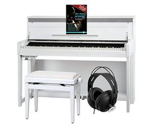 Classic Cantabile UP-1 WH Pianoforte Verticale Digitale - 88 Tastiera pesata - Pianola musicale con USB, MIDI, 256 polifonia, 40 voci - Piano digitale Set con Panca e Cuffie - Bianco Lucido