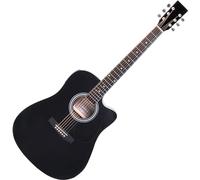 Classic Cantabile WS-10BK-CE Chitarra Western con Pickup (Acustica e amplificata, Dreadnought, Cutaway, EQ a 3 bande + Presence, Accordatore con display LCD, Uscite XLR e jack) nero lucido