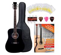 Classic Cantabile WS-10BK-LE Chitarra Western per Mancini Starter-Set (Dreadnought-Style, Lefthand, 6 corde, 20 tasti, incl. set accessori, custodia, spartito, corde, plettro) nero