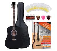 Classic Cantabile WS-10BK Westerngitarra Starter-Set (Dreadnought-Style, 6 corde, 20 tasti, incl. set accessori, custodia per chitarra, libro di spartiti, corde, plettro) nero