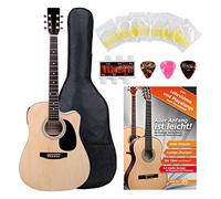 Classic Cantabile WS-10NAT-CE Chitarra Acustica con Pickup Starter-Set (Stile Dreadnought, Cutaway, 6 corde, 20 tasti, con set accessori, custodia, libro di spartiti, corde, plettro) naturale