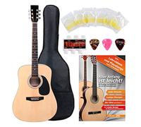 Classic Cantabile WS-10NAT Chitarra Western Starter-Set (Stile Dreadnought, 6 corde, 20 tasti, con set accessori, custodia, libretto di spartiti, corde, plettro) naturale