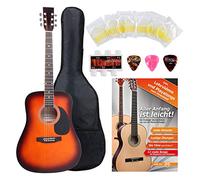 Classic Cantabile WS-10SB Westerngitarra Starter-Set (stile dreadnought, 6 corde, 20 tasti, incl. set accessori, custodia, libro di spartiti, corde, plettro) sunburst