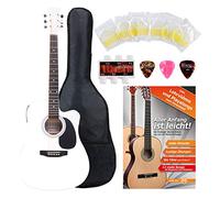 Classic Cantabile WS-10WH-CE Chitarra Acustica con Pickup Starter-Set (Stile Dreadnought, Cutaway, 6 corde, 20 tasti, incl. set accessori, custodia, libro di spartiti, corde, plettro) bianco
