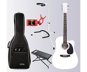 Classic Cantabile WS-10WH-CE Set chitarra western - stile dreadnought con pickup - corpo: tiglio laminato - in ustodia, supporto chitarra, poggiapiedi e accordatore - bianca