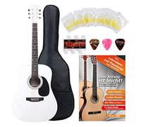 Classic Cantabile WS-10WH Westerngitarra Starter-Set (Dreadnought-Style, 6 corde, 20 tasti, incl. set accessori, custodia per chitarra, libro di spartiti, corde, plettro) bianco