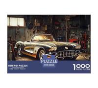 Classic Car Garage Scene Securely Fitted Pieces Suitable for Long Hour Relaxation, Brain Training And Personal Leisure Time 38x26cm/1000pcs