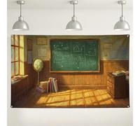 Classic Classroom Blackboard sfondo, sfondo decorativo vintage per sala studio, design artistico educativo per eventi scolastici, forniture didattiche stagionali autunnali, 180 x 109 cm