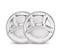CLASSIC ESSENTIALS Bhojan Thali - Piatto rotondo in acciaio inox con scomparti 4 in 1, confezione da 2
