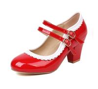 Classic Fashion Sweet Candy Color Lolita Mary Janes - Scarpe da donna con tacchi alti, Colore: rosso, 36 EU