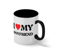 Classic I Heart My Boyfriend Mug - Funny Girlfriend Novelty Tea Cup - Valentines Day Relationship Gift Bianco tazza di caffè con Nero Rim & Handle Mug
