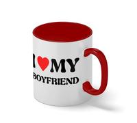 Classic I Heart My Boyfriend Mug - Funny Girlfriend Novelty Tea Cup - Valentines Day Relationship Gift Bianco tazza di caffè con Red Rim & Handle Mug