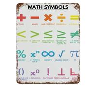 Classic Math Symbols Tin Sign Educational Reference Poster for Mathematics Teacher Gift Homeschool Classroom Wall-Art 8 X 12 inch