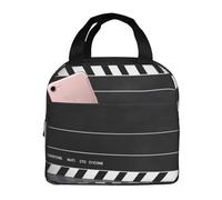 Classic Movie Clapboard - Borsa per il pranzo nera per donne e uomini, isolata, riutilizzabile, a prova di perdite, con tasche laterali, contenitori per alimenti più freddi, grande borsa per pasti per