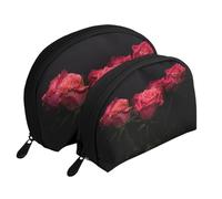 Classic Movie Clapboard Nero Portatile Shell Cosmetic Bag Set - Travel Makeup Organizer con Cerniera & Scomparti Interni, Rosa rossa e foglie nere, Taglia unica