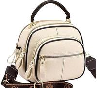 Classic Multifunctional Compartments Adjustable Wide Shoulder Strap Leather Crossbody Bag, Crossbody Bag for Women (White)