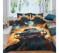 Classic muscle carcopripiumino microfibra 3 Pezzi stampa di 3D cerniera nascosta Vintage speed art Set Di Copripiumino con federa soffice morbida for ragazzi Single（135x200cm）