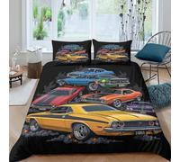 Classic muscle carsSet Di Copripiumino morbida 3 pezzi motivo 3D con cerniera Vintage car illust copripiumino con federa soffice ultra morbido e traspirante for bambini adulti ragazzi King（220x240cm）