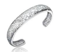 Classic Silver Cuff Bangles Creative Ethnic Hollow Flowers Bracelet For Women Wedding Jewelry Gift