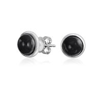 Classic Simple Black Onyx Bezel Set Round Dome Button Stud Earrings For Women .925 Sterling Silver