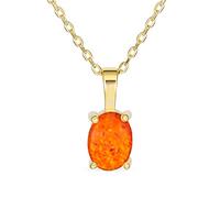 Classic Simple Gemstone 1Ctw Solitario Ovale Arancione Fuoco Arcobaleno Creato Collana Di Ciondolo Opale Per Le Donne Teen Oro Giallo .925 Argento Sterling Birthstone Ottobre