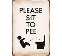 Classic Sit To Pee Bathroom Etiquette Tin Sign for Kitchen Garage Game Room Wall-Art 8 X 12 in