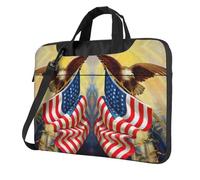 Classic Slim Laptop American USA Flag Eagle Art Print Bag con tracolla e maniglia, valigetta ergonomica e borsa messenger, Nero , 15.6 inch
