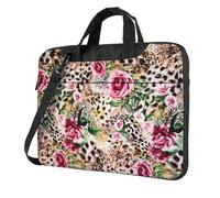 Classic Slim Laptop Animal Tiger Leopard Print Rose Flower Print Bag con tracolla e maniglia, valigetta ergonomica e borsa messenger, Nero , 15.6 inch