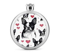 Classic Spirit Flask, Boston Terrier Red Heart Dog Print Hip Flask, fiaschetta in acciaio inox per liquori, fiaschetta tascabile da 150 ml