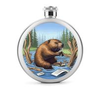 Classic Spirit Flask, Busy Beaver Cartoon Print Hip Flask, fiaschetta in acciaio inox per liquori, fiaschetta tascabile da 150 ml