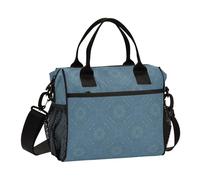 Classic Vintage Navy Blue Floral Lunch Tote Eco-Friendly Big Lunch Boxman Lunch Box con tracolla Grande Borsa per il pranzo per Uomini Ragazze Asilo