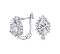 Classic Vintage Style Cocktail Wedding Party Bridal Small 1.5 CTW Clear AAA CZ Halo Pear Shaped Teardrop Stud Huggie Earrings Per Donne Latch Hinge Back Hinge Back .925 Sterling Argento