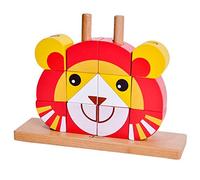 Classic World Set di puzzle in legno con blocchi di leone, impilabile, giocattolo educativo e per lo sviluppo, include 12 blocchi, 1 base con 4 tasselli, 5 schede di istruzioni, 21 x 6 x 16 cm, dai 18