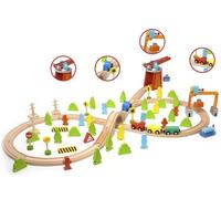 Classic World Set Treno Trenino Gru Legno Naturale 75 pezzi Regalo BAMBINI Gioco