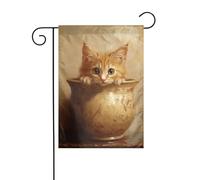Classica bandiera da giardino in vaso di ceramica con gatto che sbircia 30 x 45 cm verticale su entrambi i lati per fattoria vacanze decorazioni esterne bandiera cortile