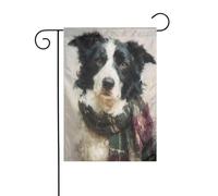 Classica Border Collie che indossa una sciarpa scozzese bandiera da giardino 30 x 45 cm verticale su entrambi i lati per fattoria vacanze decorazioni esterne bandiera cortile