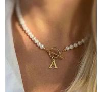 Classica collana con ciondolo a lettera iniziale da donna, da A a Z, con chiusura a gancio, perla finta da 6mm, collana gioiello regalo per le donne L,M,S,H,A,T,O,X,B,C,D,E,F,G,I,J,K,N,P,Q,R,U,V,W,Y,Z