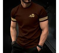 Classica e versatile maglietta bianca a maniche corte da uomo, con polsino della manica con icona "Re" dorata e design floreale, stile cool e maturo da strada L,M,S,XL,XXLGrafico,LettereTessuto in mag