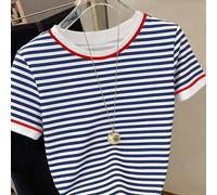 Classica maglietta da donna a righe blu-bianco-rosso, taglia oversize, perfetta per l'estate, per il pendolarismo quotidiano, come regalo per vacanze, moda, magliette alla moda e belle, regali per fra